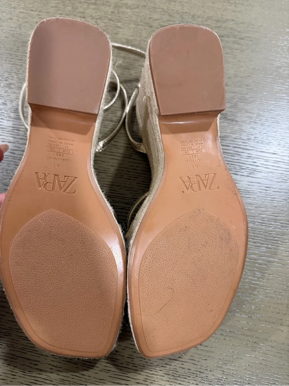 Zara Gold Metallic Espadrille Wedge Sandals with Ankle Strap